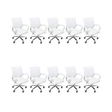 Imagem de Kit 10 Cadeiras Escritório Oficial Begônia Ergonômico Branco - Oficial