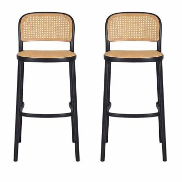 Imagem de Kit com 2 Banquetas Alta em Polipropileno com Encosto Amis Preto/Bege