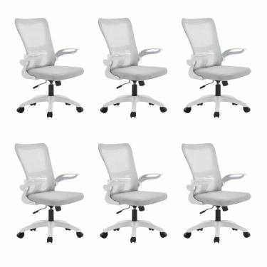 Imagem de Kit com 6 Cadeiras de Escritório Diretor com Sistema Relax Baltimore Branco/Cinza