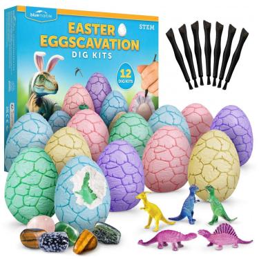 Imagem de Kit de Escavação Ovo de Páscoa – 12 Blocos com Gemas Reais e Dinossauros que Brilham no Escuro, Brinquedo Educativo STEM