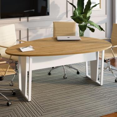 Imagem de Mesa de Reunião para Escritório 180x110cm Orgânica com Pés em Metal Corporate F5 Macadâmia/Branco