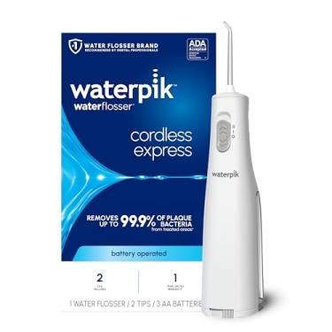 Imagem de Waterpik Fio dental expresso sem fio, operado por bateria e portátil para viagens e casa, aceito pela ADA, impermeável para uso no chuveiro, branco WF-02, embalagem pode variar