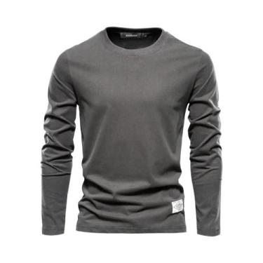 Imagem de Camiseta Masculina 100% Algodão De Manga Comprida, Casual, De Alta Qua