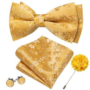 Imagem de Conjunto de gravata borboleta Barry.Wang Floral Yellow Gold Silk Forma