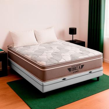Imagem de Cama Box Baú Completa Ibiza Viúvo com Colchão Molas Ensacadas Tecido Sintético Branco V...