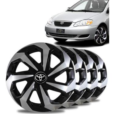 Imagem de Jogo 4 Calotas Preta Prata Aro 14 Toyota Corolla Etios Yaris - Elitte