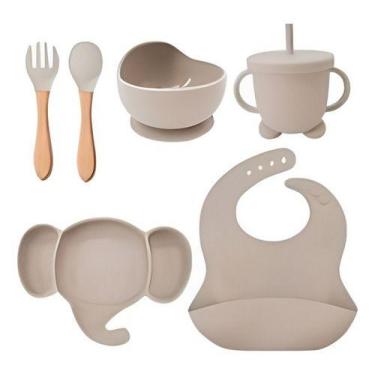 Imagem de Kit Alimentação Bebê Silicone Prato Copo Talher Babador Pote - - Kadê,
