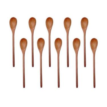 Imagem de Kit 10 Peças Colher De Pau Madeira Modelos Mingau 27 cm - Colheres de 