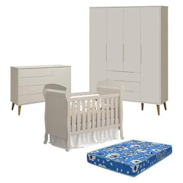 Imagem de Quarto de Bebê 4 Portas com Cômoda com Porta Elfe Retrô e Berço Americ