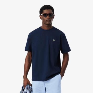 Imagem de Camiseta de malha de algodão pesado - Lacoste, M, Azul marinho
