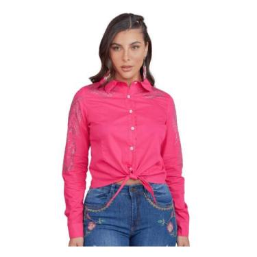 Imagem de Camisa Country Feminina Minuty Manga Longa Rosa Com Strass - Ref. 1213