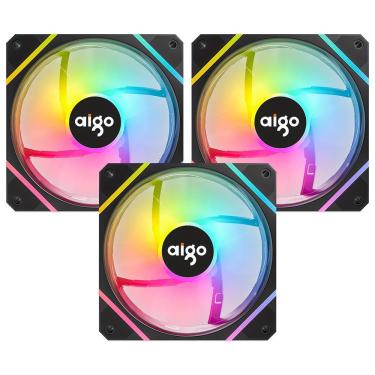 Imagem de Cooler para Gabinete Kit com 3 Am12 Pro 12X12 Argb 120mm Fluxo de Ar 1800 RPM Preto Aigo