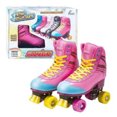 Imagem de Patins 4 Rodas Rosa e Azul Ajustável 39 Ao 42 Cadarço Fenix
