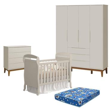 Imagem de Quarto de Bebê Completo Elfe Classic Danny 4 Portas 4 Gavetas MDF Amadeirado Reller Móveis