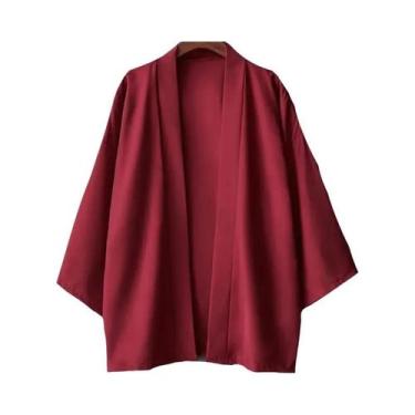 Imagem de Kimono Cardigã De Verão 3XL Em Cor Sólida Para Homens E Mulheres, Traj
