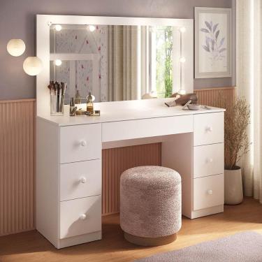 Imagem de Penteadeira Camarim MP6102 7 Gavetas com Espelho e LED MDF-MDP Branco Multimóveis