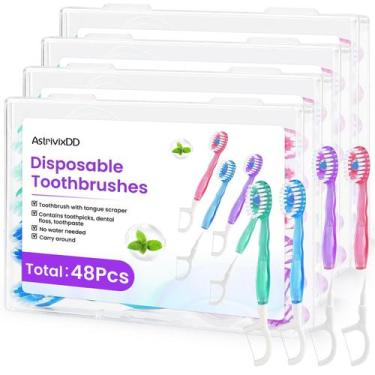 Imagem de AstrivixDD Kit com 48 Escovas de Dente Mini Descartáveis 5 em 1