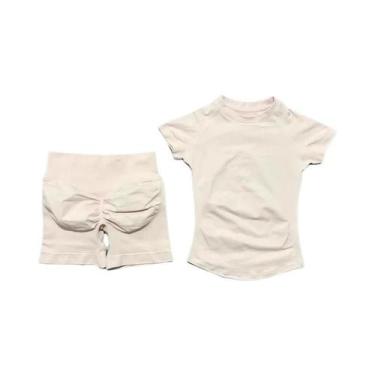 Imagem de Conjunto De Yoga Sem Costura Para Mulheres 2 Peças Camiseta De Manga C