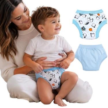 Imagem de Kit 2 Desfralde Treino Menino Cueca Infantil Pinguim / Azul - G - Minh