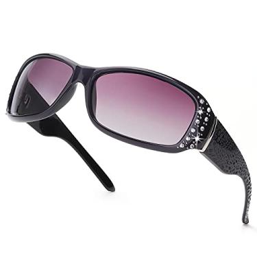 Imagem de IGnaef Óculos de sol polarizados para mulheres, óculos de sol femininos com strass, proteção UV400 para dirigir/pescar/fazer compras, Armação roxa A04/Lente polarizada roxa gradiente, Medium