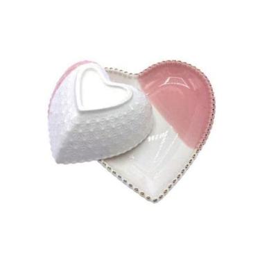 Imagem de Conjunto de bowl e prato cerâmica coração pink Pracaza