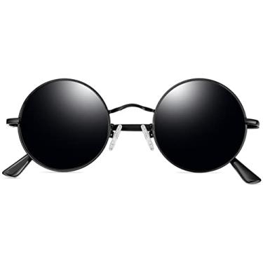 Imagem de Óculos de Sol Joopin Redondos Masculinos e Femininos Polarizados, Pequeno Círculo Hippie Vintage Retrô Steampunk Armação de Metal com Proteção UV (Preto Lente)