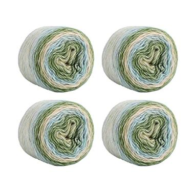 Imagem de SHIKE Fairyland Fio de bolo colorido gradiente, multicolorido, autolistrado, para tricô ou crochê, 4 x 100 g, 60% algodão, 30% acrílico, 10% lã, para cachecóis, xales, chapéus, cobertores (67, 1