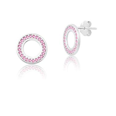 Imagem de Brinco de Prata Life Círculo com Zircônias Rosas