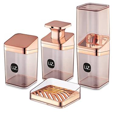 Imagem de Kit Banheiro Dispenser Sabonete Líquido Porta Escova Pasta Algodão Cotonete Saboneteira Rose Gold - Uz
