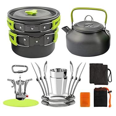 Imagem de Lixada Conjunto de utensílios de cozinha para acampamento ao ar livre Conjunto de utensílios de cozinha de acampamento com cortador de garfo para acampamento caminhada mochila piquenique