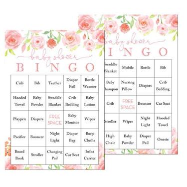 Imagem de InvitationHouse Pink Floral Baby Shower Bingo Cards - Prefilled Baby Bingo Games - Set of 24