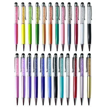 Imagem de Bixzegg Caneta esferográfica retrátil com 24 peças, caneta Stylus brilhante, caneta de toque com tela de diamante de cristal, canetas capacitivas para anotações, abas, artigos de papelaria para escola de escritório (tinta preta)