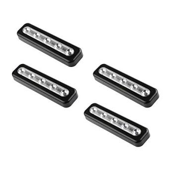 Imagem de Onerbuy Pacote com 4 lâmpadas LED Touch Light DIY Stick-on Anywhere 5-LED Touch Tap Light Push Night Lamp para armários, armários, armários, corredor, escadas, garagens, carro (preto)