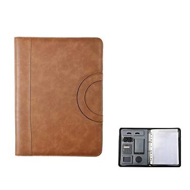 Imagem de Yajun Pasta de conferência organizador de documentos de negócios portátil alça de negócios couro PU bloco de notas para escritório escolar bloco de notas, marrom