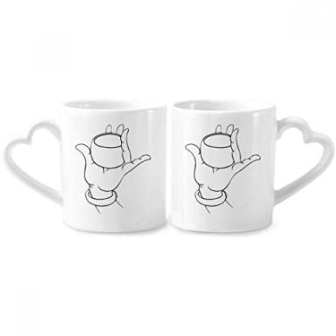 Imagem de Conjunto de canecas de porcelana para casais, com estampa de linha de desenho de linha de mão cultural, coração e coração