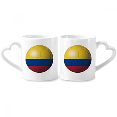 Imagem de Conjunto de canecas de porcelana para casais de futebol americano com bandeira nacional da Colômbia conjunto de canecas de cerâmica para amantes