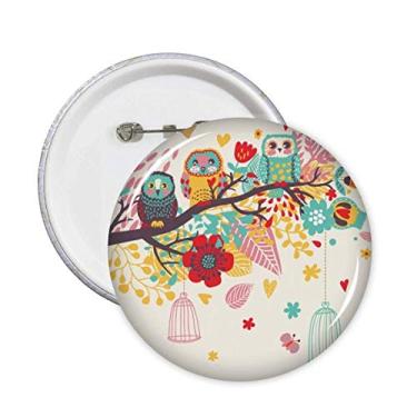 Imagem de Ilustração Animais Ramos Flores Corujas Alfinetes Emblema Botão Decoração Acessório 5pcs