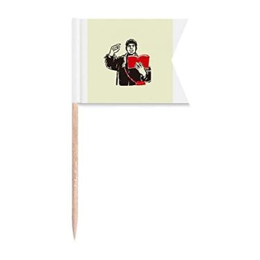 Imagem de Bandeiras de palito de propaganda educacional vermelha chinesa para professor de propaganda para marcação de rotulagem para bolo de festa prato de queijo