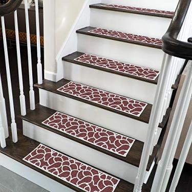 Imagem de SussexHome Stone Design 22,86 cm x 71,12 cm – 70% algodão antiderrapante tiras de tapete para escadas internas – fácil de instalar com fita adesiva dupla, aderência extra, pacote com 4 - marrom