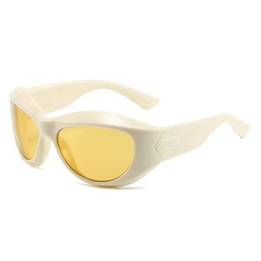 Imagem de Óculos de sol para mulheres Óculos de sol de olho de gato com perna listrada para homens Cool Punk Hip Hop Óculos de sol femininos, bege amarelo, tamanho único