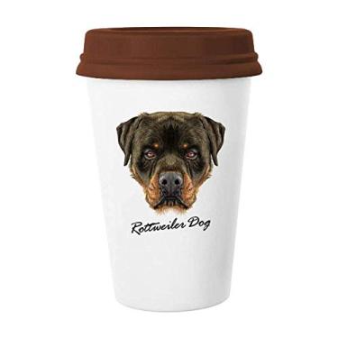 Imagem de Caneca preta feroz Rottweiler cão animal de estimação caneca café copo cerâmica copo tampa