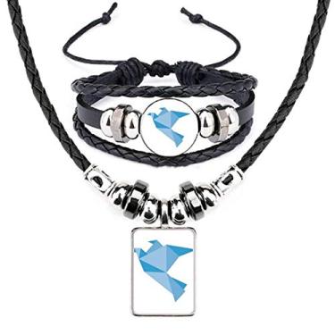 Imagem de Conjunto de joias de pulseira de couro com padrão de pombo azul abstrato origami