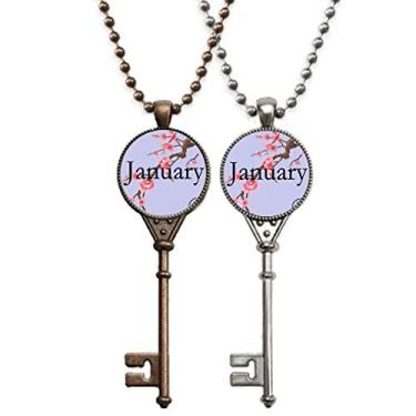 Imagem de OFFbb-USA Colar com pingente de flor de ameixa rosa com estampa de janeiro para decoração de casais