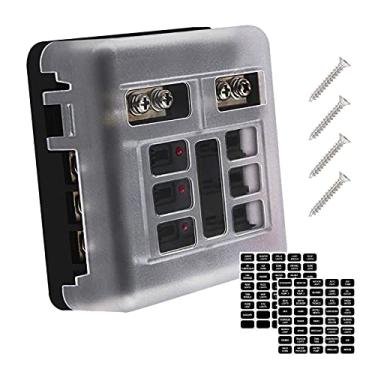Imagem de Ampper Caixa de fusíveis de 6 vias com barramento negativo, bloco de fusíveis ATC/ATO CC 12-24 V com indicador LED, tampa, parafusos e etiqueta adesiva para carro, veículo, trailer e barco (sem