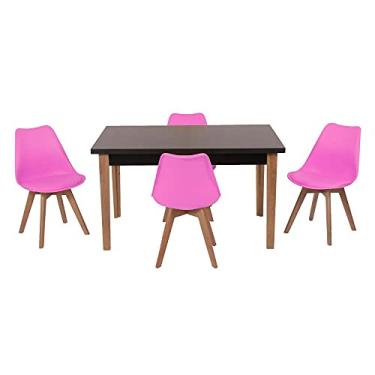 Imagem de Conjunto Mesa de Jantar Luiza 135cm Preta com 4 Cadeiras Leda - Rosa