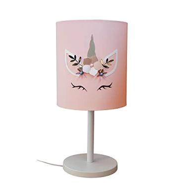 Imagem de Abajur Infantil Unicórnio - Base Branca Cúpula Rosa 20x43
