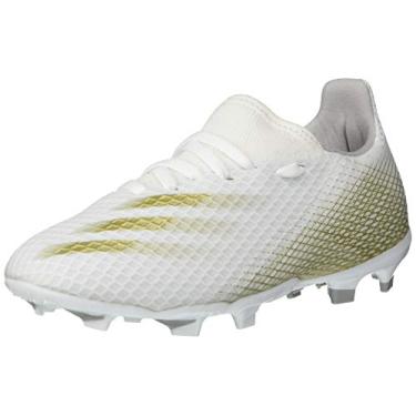 Imagem de adidas Tênis de futebol infantil unissex X GHOSTED.3, Branco/dourado metálico/cinza (terra firme), 11 Little Kid
