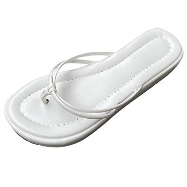 Imagem de Chinelo feminino plataforma confortável chinelos anabela chinelos de caminhada chinelos masculinos moda sandálias, Branco, 6.5