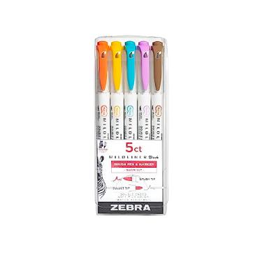 Imagem de Zebra Pen Mildliner Conjunto de canetas marca-texto de ponta dupla e fina, pacote com 5, cores quentes sortidas