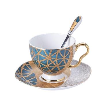 Imagem de Xícara de chá de luxo Bone China pires colher xícara de café conjunto de chá de cerâmica xícara de café expresso